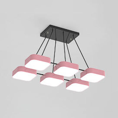 Square Shade Kindergarten Chandelier Acrylic Macaron Style Pendant Light 6 Pink Clearhalo 'Ceiling Lights' 'Chandeliers' Lighting' options 55747_cc258088-7289-48b7-97c7-2c71f5d6fbf8