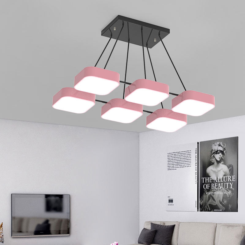 Square Shade Kindergarten Chandelier Acrylic Macaron Style Pendant Light Clearhalo 'Ceiling Lights' 'Chandeliers' Lighting' options 55748
