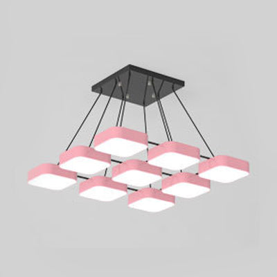 Square Shade Kindergarten Chandelier Acrylic Macaron Style Pendant Light Clearhalo 'Ceiling Lights' 'Chandeliers' Lighting' options 55749