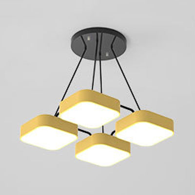 Square Shade Kindergarten Chandelier Acrylic Macaron Style Pendant Light 4 Yellow Clearhalo 'Ceiling Lights' 'Chandeliers' Lighting' options 55750_170f48cf-af5c-4d74-b55c-a0a70540089b
