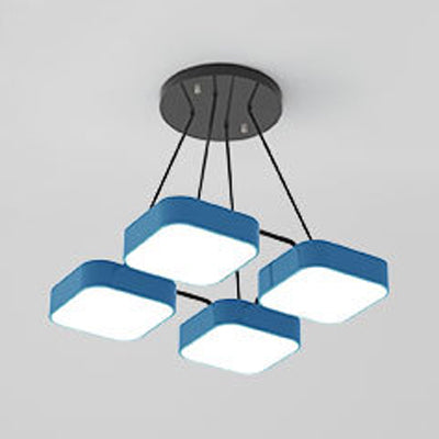 Square Shade Kindergarten Chandelier Acrylic Macaron Style Pendant Light 4 Blue Clearhalo 'Ceiling Lights' 'Chandeliers' Lighting' options 55753_305e36a6-b086-455f-8d72-5add5ce9bc9e