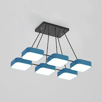 Square Shade Kindergarten Chandelier Acrylic Macaron Style Pendant Light 6 Blue Clearhalo 'Ceiling Lights' 'Chandeliers' Lighting' options 55754_47709106-e7f5-493b-b37f-7937b8512a0a