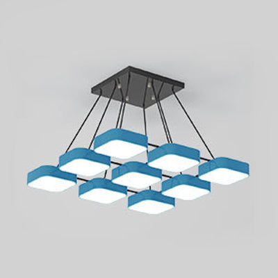 Square Shade Kindergarten Chandelier Acrylic Macaron Style Pendant Light 9 Blue Clearhalo 'Ceiling Lights' 'Chandeliers' Lighting' options 55755_466642bd-f7fa-474e-a4d6-1f25b73365dc