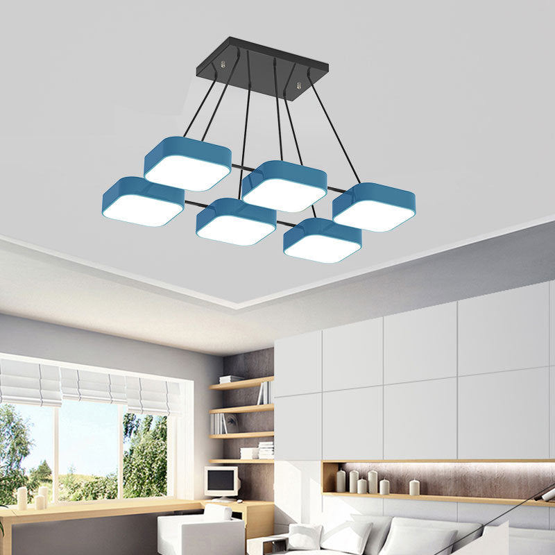 Square Shade Kindergarten Chandelier Acrylic Macaron Style Pendant Light Clearhalo 'Ceiling Lights' 'Chandeliers' Lighting' options 55756