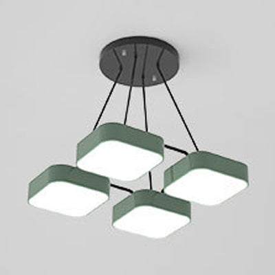 Square Shade Kindergarten Chandelier Acrylic Macaron Style Pendant Light 4 Green Clearhalo 'Ceiling Lights' 'Chandeliers' Lighting' options 55757_b27e341f-9648-46bd-bf85-6d6c0adf1f3d