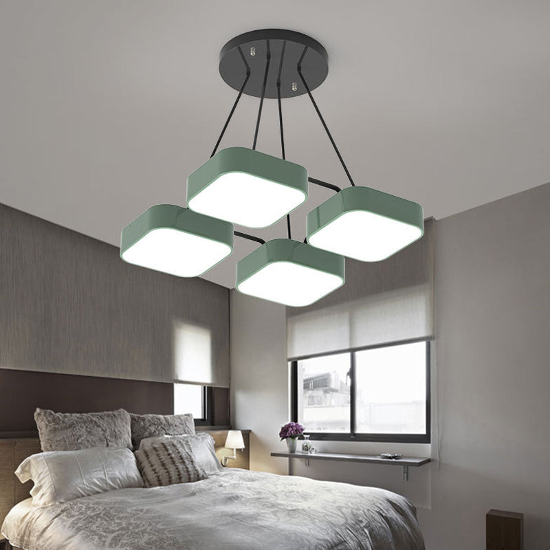Square Shade Kindergarten Chandelier Acrylic Macaron Style Pendant Light Clearhalo 'Ceiling Lights' 'Chandeliers' Lighting' options 55758