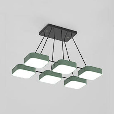 Square Shade Kindergarten Chandelier Acrylic Macaron Style Pendant Light 6 Green Clearhalo 'Ceiling Lights' 'Chandeliers' Lighting' options 55759_762c8b3d-2ea7-4ff2-bee4-38d9598b6e7f