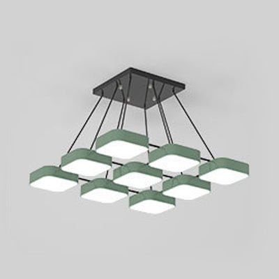 Square Shade Kindergarten Chandelier Acrylic Macaron Style Pendant Light 9 Green Clearhalo 'Ceiling Lights' 'Chandeliers' Lighting' options 55760_28d0c00a-b000-43c4-8eda-7718e4b4d772