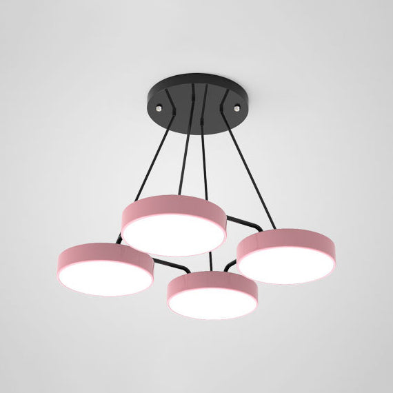 Acrylic Round Shade Chandelier Macaron Stylish Pendant Light for Nursing Room Bedroom 4 Pink Clearhalo 'Ceiling Lights' 'Chandeliers' Lighting' options 55761_b9b0e0fa-64e1-4f1a-b169-91a2f2e5c071