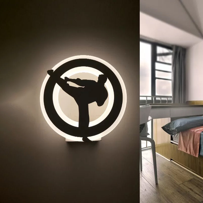 Kung Fu Kids Bedroom Wall Light Acrylic Sport Style Wall Lamp in White Finish Clearhalo 'Wall Lamps & Sconces' 'Wall Lights' Lighting' 559139