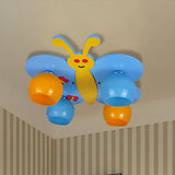 Cartoon Butterfly Flush Ceiling Light Wood 4 Heads Blue Ceiling Lamp for Child Bedroom Clearhalo 'Ceiling Lights' 'Close To Ceiling Lights' 'Close to ceiling' 'Flush mount' Lighting' 559140