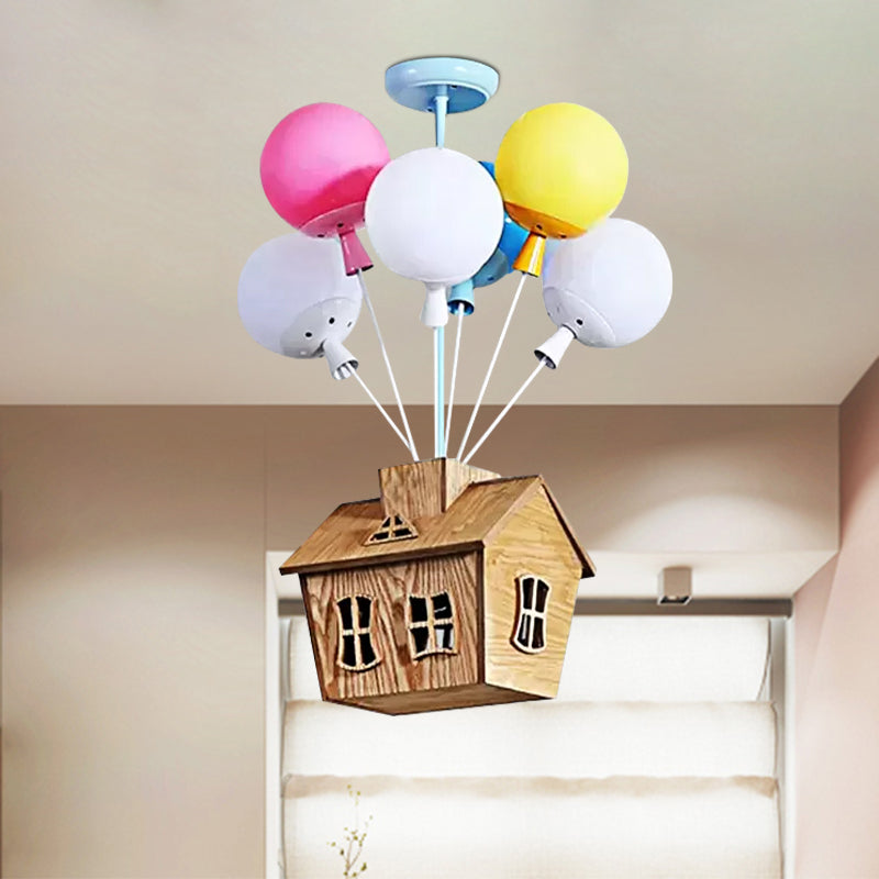 Cartoon Balloon Pendant Light Eight Lights Metal Multi-Color Chandelier with Chalet for Kindergarten Clearhalo 'Ceiling Lights' 'Chandeliers' Lighting' options 559143