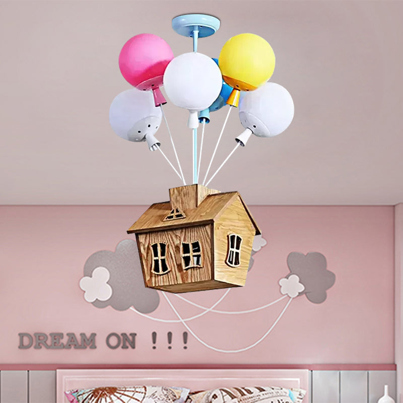 Cartoon Balloon Pendant Light Eight Lights Metal Multi-Color Chandelier with Chalet for Kindergarten Clearhalo 'Ceiling Lights' 'Chandeliers' Lighting' options 559144