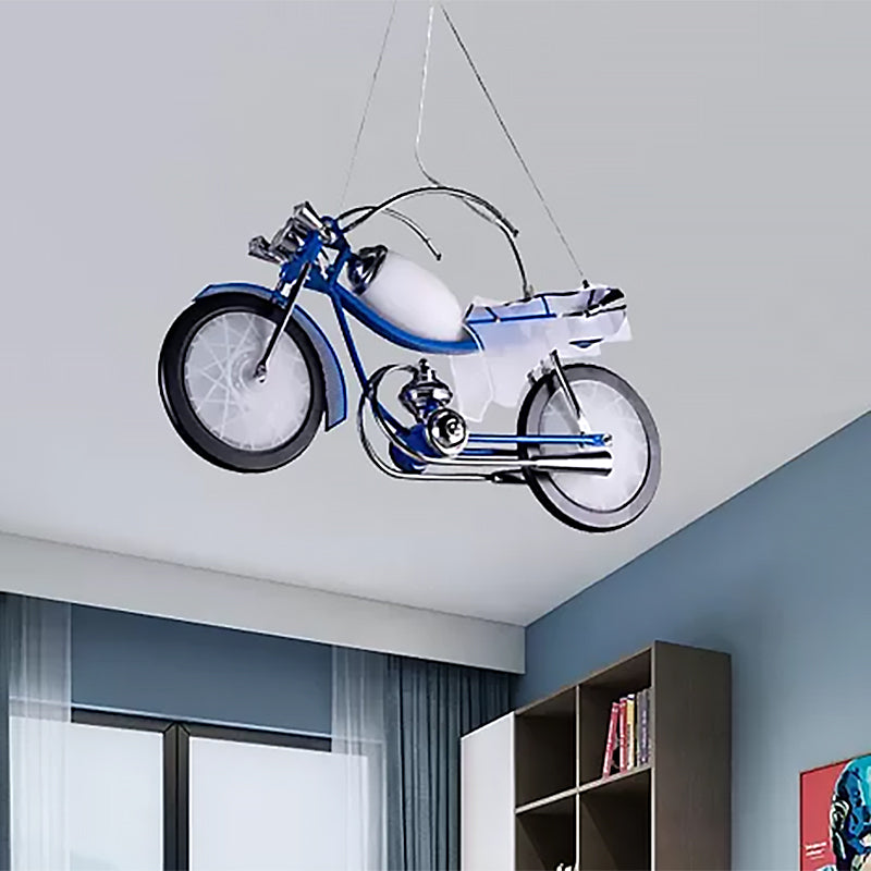 Modern Cool Motor Chandelier 3 Lights Glass Metal Pendant Light in Blue for Boys Bedroom Clearhalo 'Ceiling Lights' 'Chandeliers' Lighting' options 559145