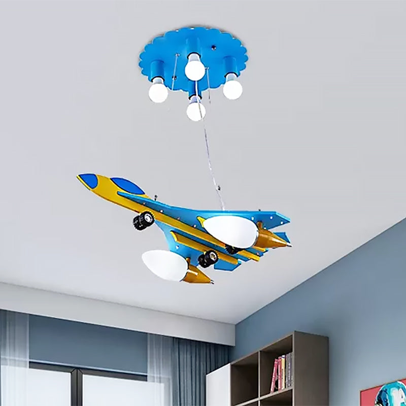 Kids Cool Blue Pendant Light Fighter Airplane 6 Heads Metal Chandelier for Boys Bedroom Clearhalo 'Ceiling Lights' 'Chandeliers' Lighting' options 559151