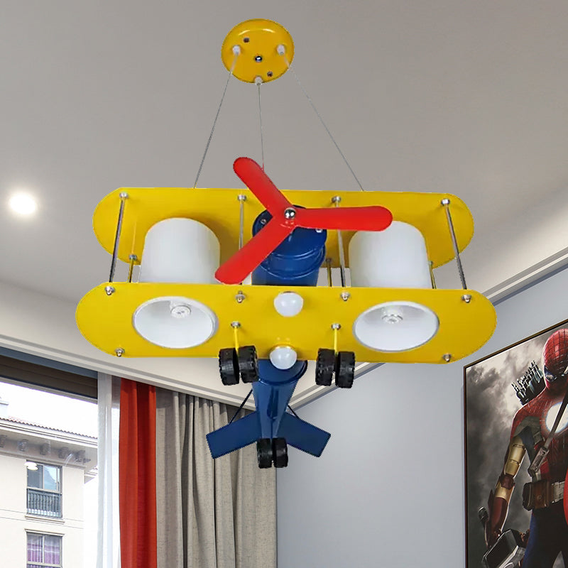 Child Bedroom Propeller Plane Pendant Lamp Metal Cartoon Yellow Finish Chandelier Clearhalo 'Ceiling Lights' 'Chandeliers' Lighting' options 559152