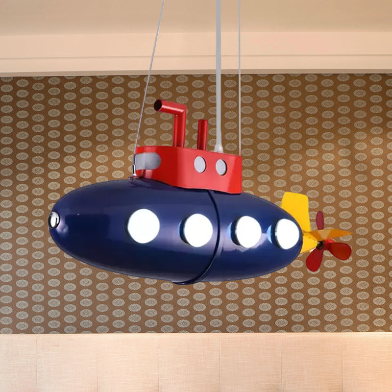 Kids Submarine Shape Chandelier Metal Hanging Light in Blue Finish for Game Room Kindergarten Clearhalo 'Ceiling Lights' 'Chandeliers' Lighting' options 559153