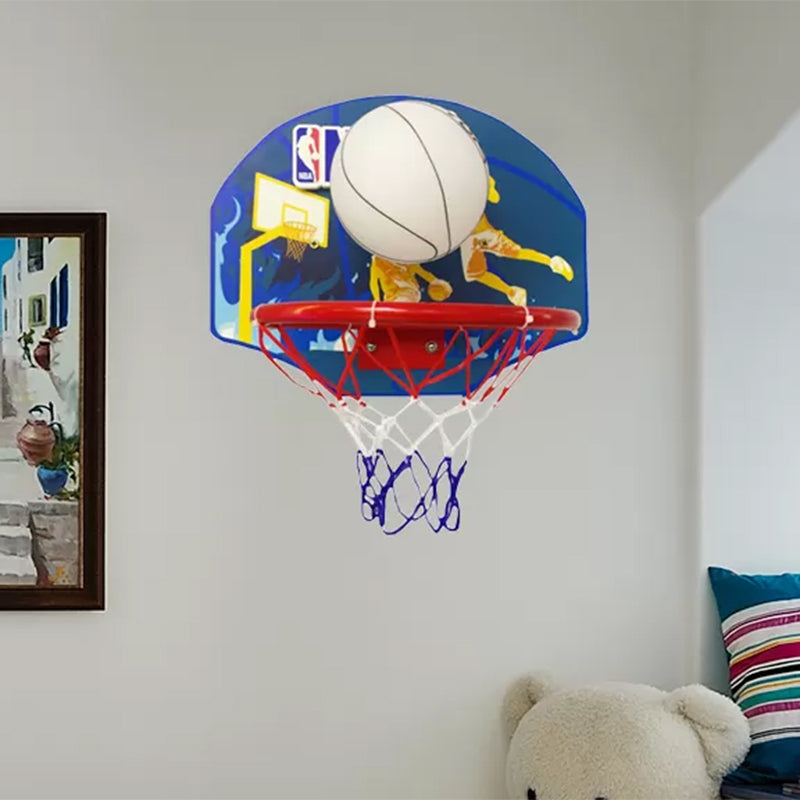 Sport Multi-Color Wall Lamp Basketball 1 Head Glass Sconce Light with Basketball Hoop for Boys Bedroom Clearhalo 'Wall Lamps & Sconces' 'Wall Lights' Lighting' 559158