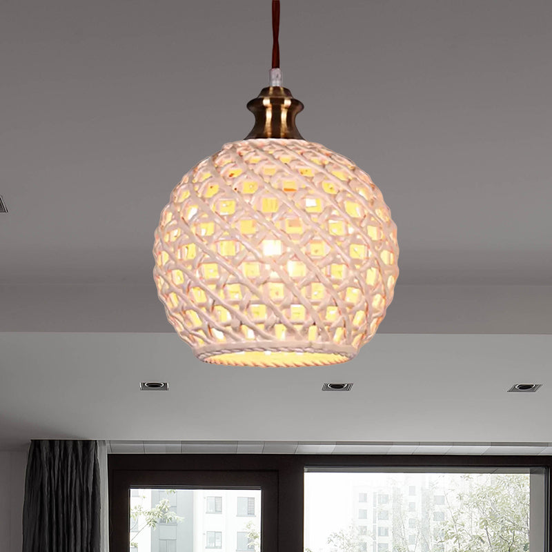 Creative Globe Basket Pendant Light 1 Head Ceramics Ceiling Light for Study Room Cafe Clearhalo 'Ceiling Lights' 'Pendant Lights' 'Pendants' Lighting' 559165