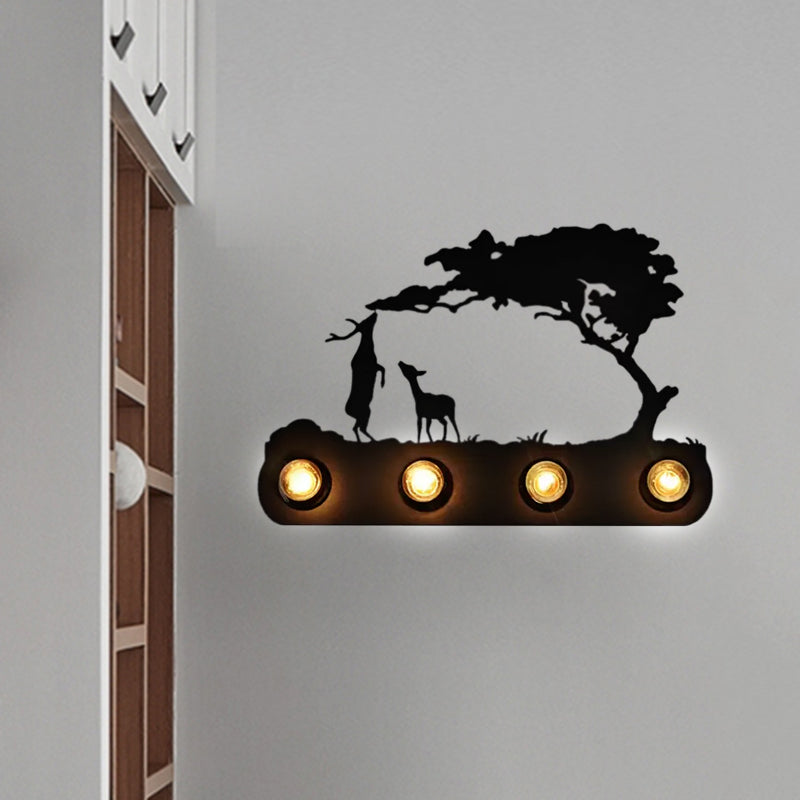 Study Room Conveyor Belt Wall Light with Deer Metal 4 Bulbs Antique Black Sconce Light Clearhalo 'Wall Lamps & Sconces' 'Wall Lights' Lighting' 559176