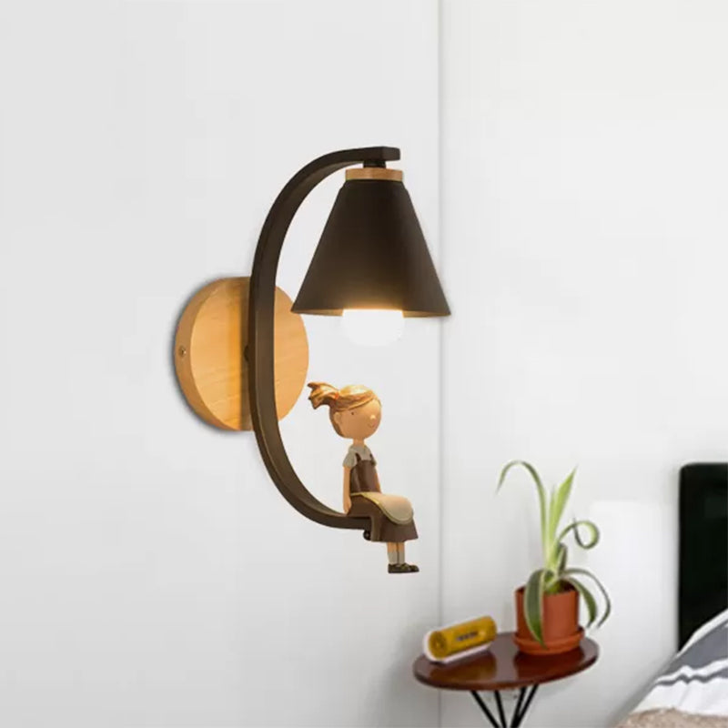 1 Light Funnel Shade Sconce Light Nordic Style Metal Wall Lamp for Child Bedroom Kitchen Clearhalo 'Wall Lamps & Sconces' 'Wall Lights' Lighting' 559181