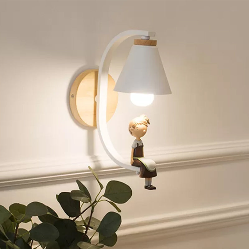 1 Light Funnel Shade Sconce Light Nordic Style Metal Wall Lamp for Child Bedroom Kitchen Clearhalo 'Wall Lamps & Sconces' 'Wall Lights' Lighting' 559182