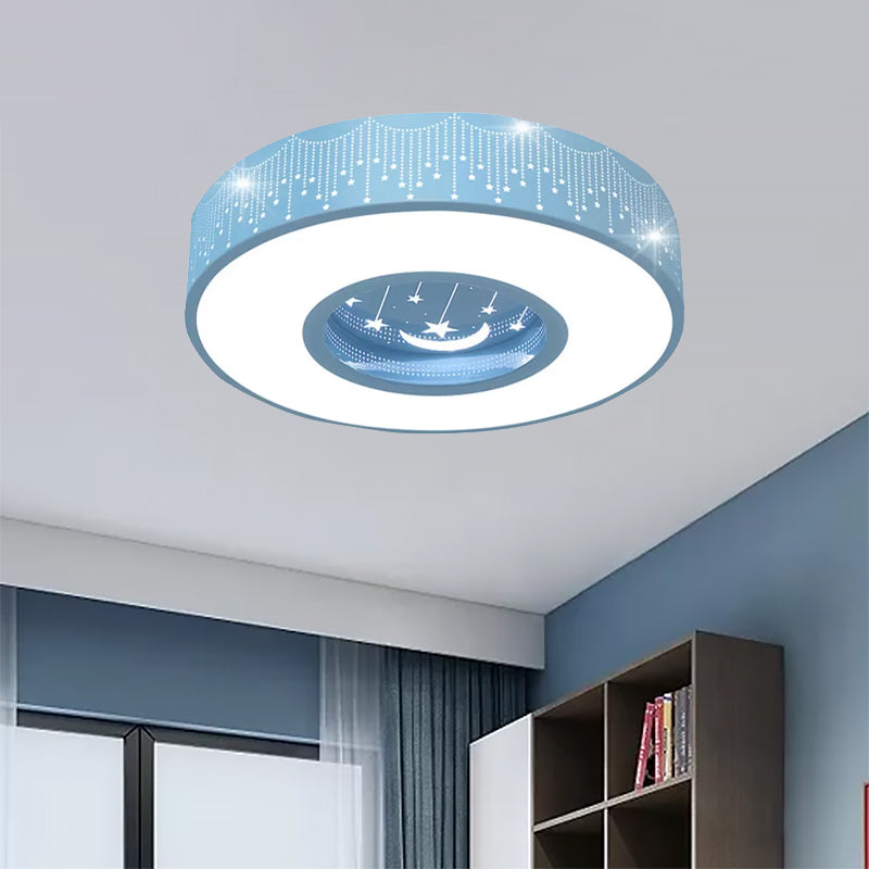 Hollow Round LED Flush Ceiling Light Macaron Loft Metal Ceiling Mount Light for Child Bedroom Clearhalo 'Ceiling Lights' 'Close To Ceiling Lights' 'Close to ceiling' 'Flush mount' Lighting' 559190