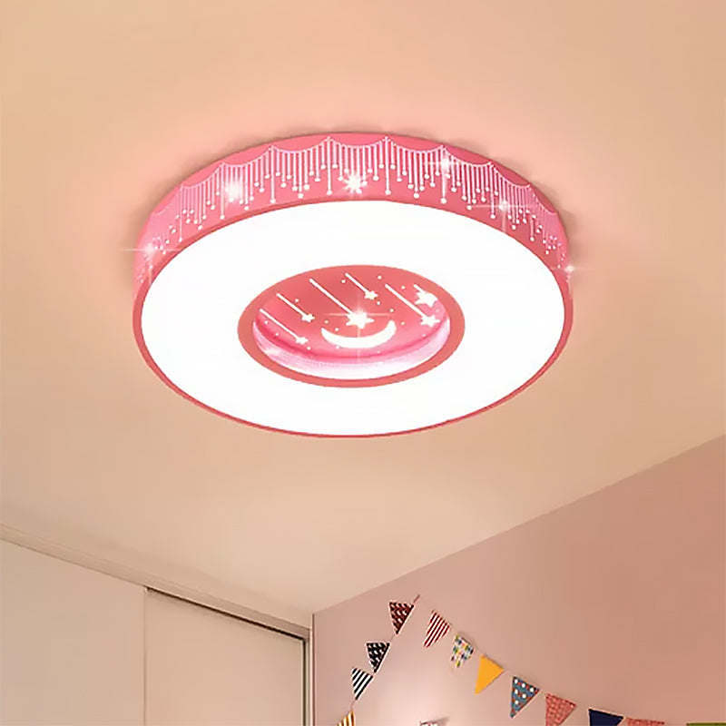 Hollow Round LED Flush Ceiling Light Macaron Loft Metal Ceiling Mount Light for Child Bedroom Clearhalo 'Ceiling Lights' 'Close To Ceiling Lights' 'Close to ceiling' 'Flush mount' Lighting' 559191