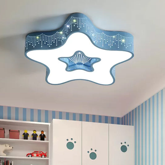 Metal Acrylic Hollow Star Flush Mount Light Modern Macaron Loft LED Ceiling Lamp for Child Bedroom Clearhalo 'Ceiling Lights' 'Close To Ceiling Lights' 'Close to ceiling' 'Flush mount' Lighting' 559200