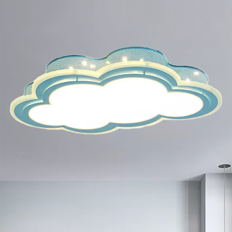 Contemporary Blue LED Flush Mount Light Hollow Cloud Acrylic Ceiling Lamp for Kid Bedroom Clearhalo 'Ceiling Lights' 'Close To Ceiling Lights' 'Close to ceiling' 'Flush mount' Lighting' 559231