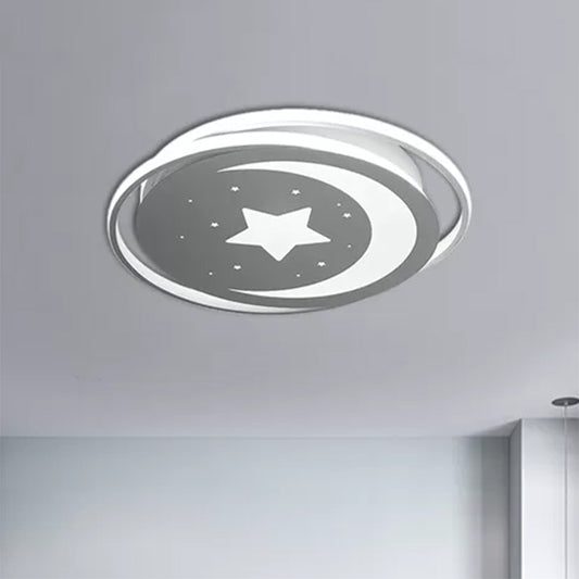 Kids Moon and Star Flush Mount Light Acrylic Metal LED Ceiling Lamp in White for Child Bedroom White White Clearhalo 'Ceiling Lights' 'Close To Ceiling Lights' 'Close to ceiling' 'Flush mount' Lighting' 559236