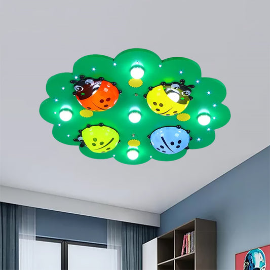 Bug Kid Bedroom Flush Mount Ceiling Fixture Metal Cartoon Ceiling Fixture in Green Clearhalo 'Ceiling Lights' 'Close To Ceiling Lights' 'Close to ceiling' 'Flush mount' Lighting' 559246