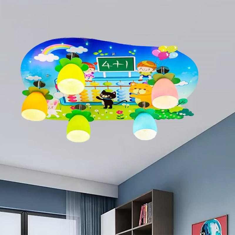 Modern Multi-Color Ceiling Mount Light Dome Shade 5 Lights Wood Ceiling Lamp for Child Bedroom Clearhalo 'Ceiling Lights' 'Close To Ceiling Lights' 'Close to ceiling' 'Flush mount' Lighting' 559249