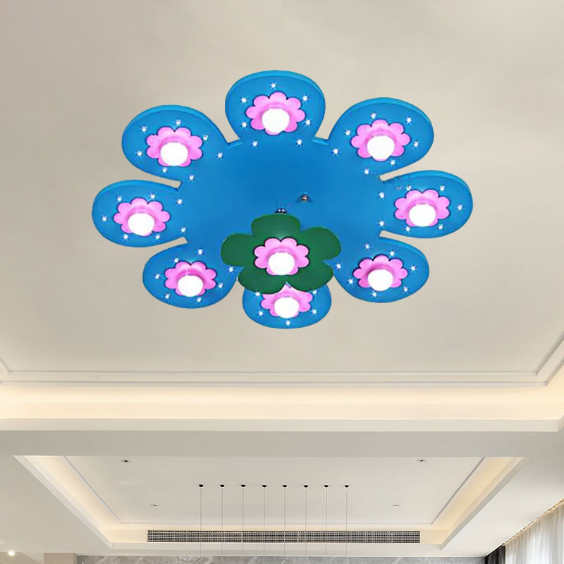 9 Lights Flower Flush Ceiling Light Kids Wood Ceiling Lamp for Nursing Room Girl Bedroom Clearhalo 'Ceiling Lights' 'Close To Ceiling Lights' 'Close to ceiling' 'Flush mount' Lighting' 559251