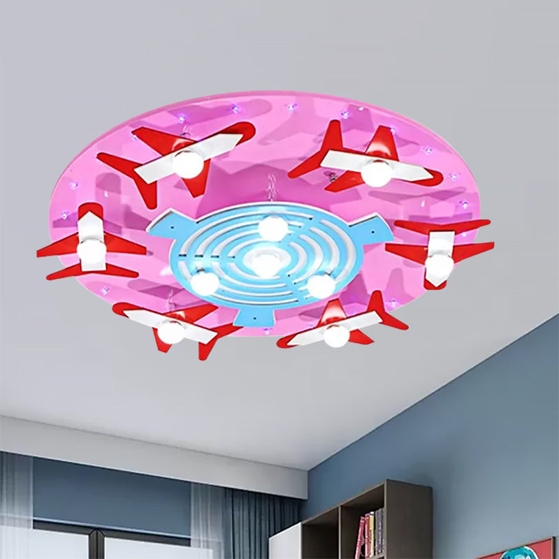 Wood Round Ceiling Lamp with Airplane Game Room Kids Eye-Caring Ceiling Mount Light Clearhalo 'Ceiling Lights' 'Close To Ceiling Lights' 'Close to ceiling' 'Flush mount' Lighting' 559253