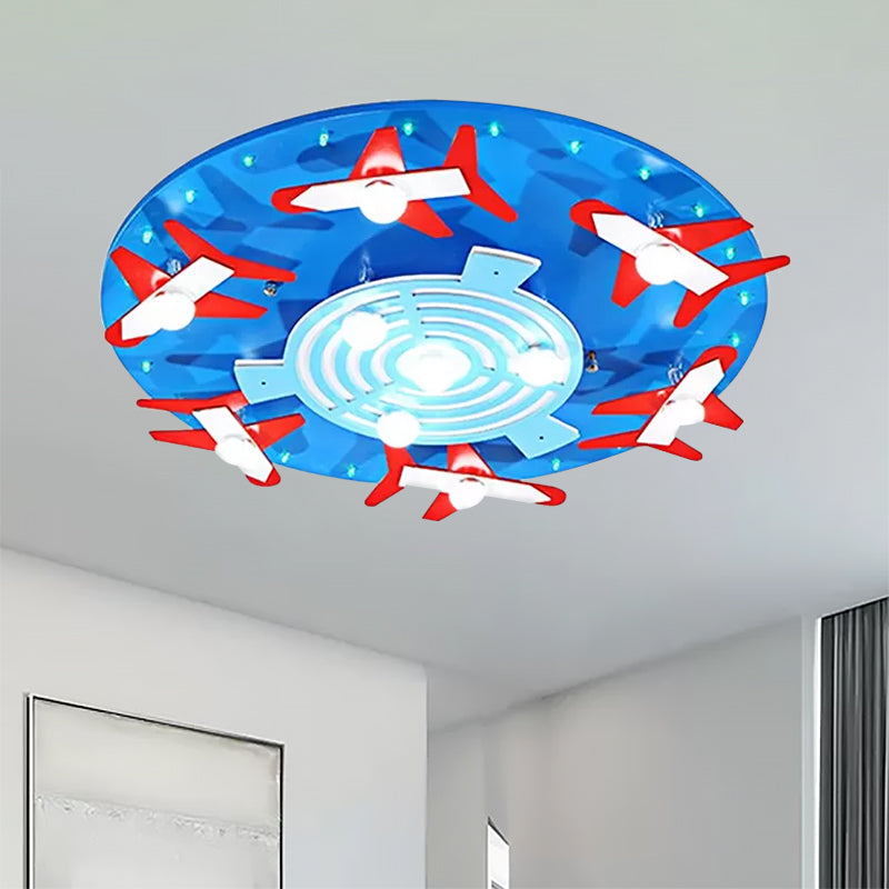 Wood Round Ceiling Lamp with Airplane Game Room Kids Eye-Caring Ceiling Mount Light Clearhalo 'Ceiling Lights' 'Close To Ceiling Lights' 'Close to ceiling' 'Flush mount' Lighting' 559254