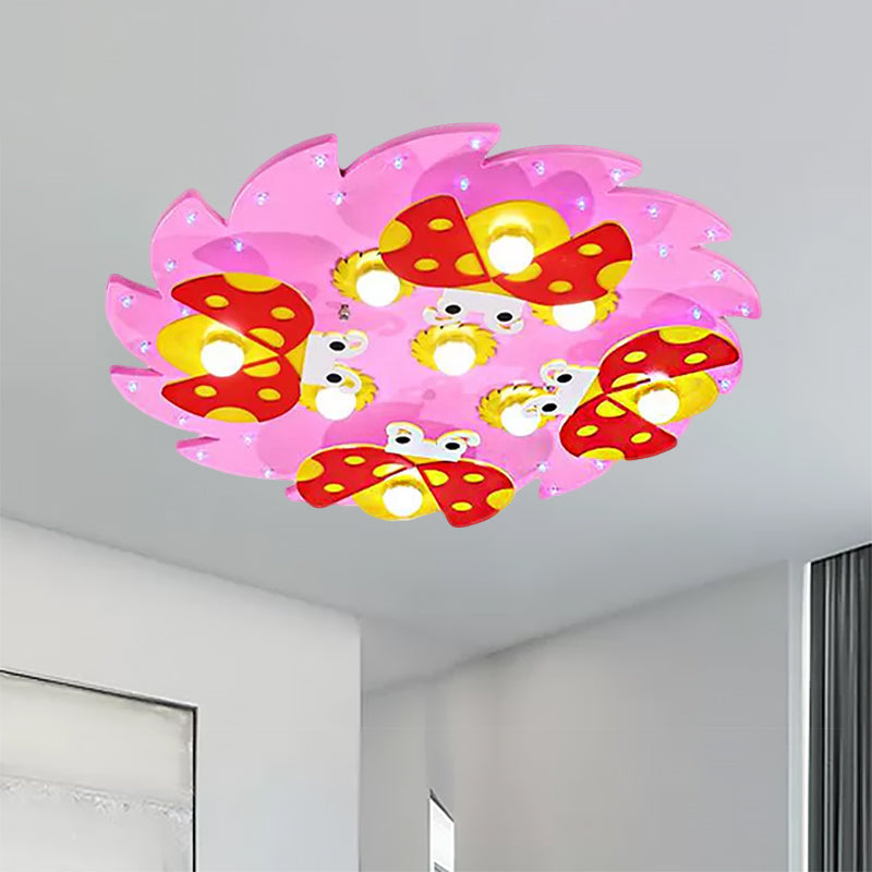 Wood Tree Ceiling Light with Ladybug Deco Modern Cartoon Flush Mount Light for Kid Bedroom Clearhalo 'Ceiling Lights' 'Close To Ceiling Lights' 'Close to ceiling' 'Flush mount' Lighting' 559255