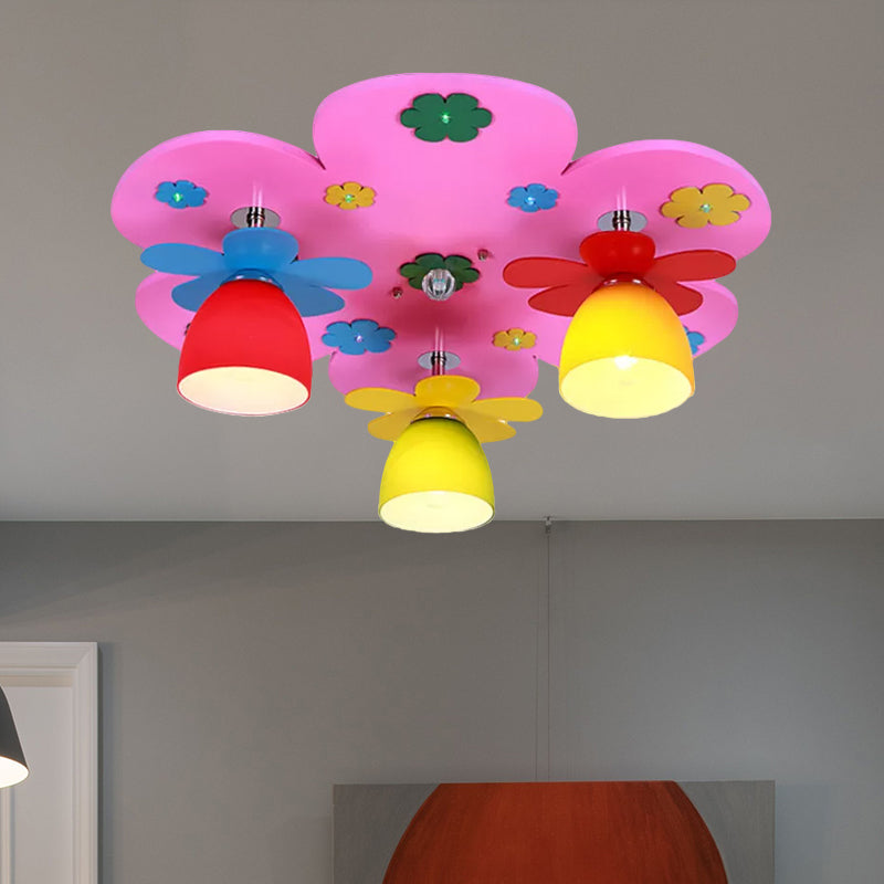 Nursing Room Blossom Ceiling Light with Bowl Shade Wood 3 Lights Modern Ceiling Mount Light Clearhalo 'Ceiling Lights' 'Close To Ceiling Lights' 'Close to ceiling' 'Flush mount' Lighting' 559258