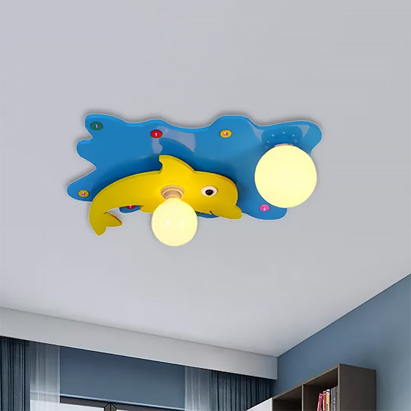 Dolphin Kid Bedroom Flush Mount Ceiling Fixture Iron Nordic Ceiling Light Fixture in Blue Clearhalo 'Ceiling Lights' 'Close To Ceiling Lights' 'Close to ceiling' 'Flush mount' Lighting' 559259