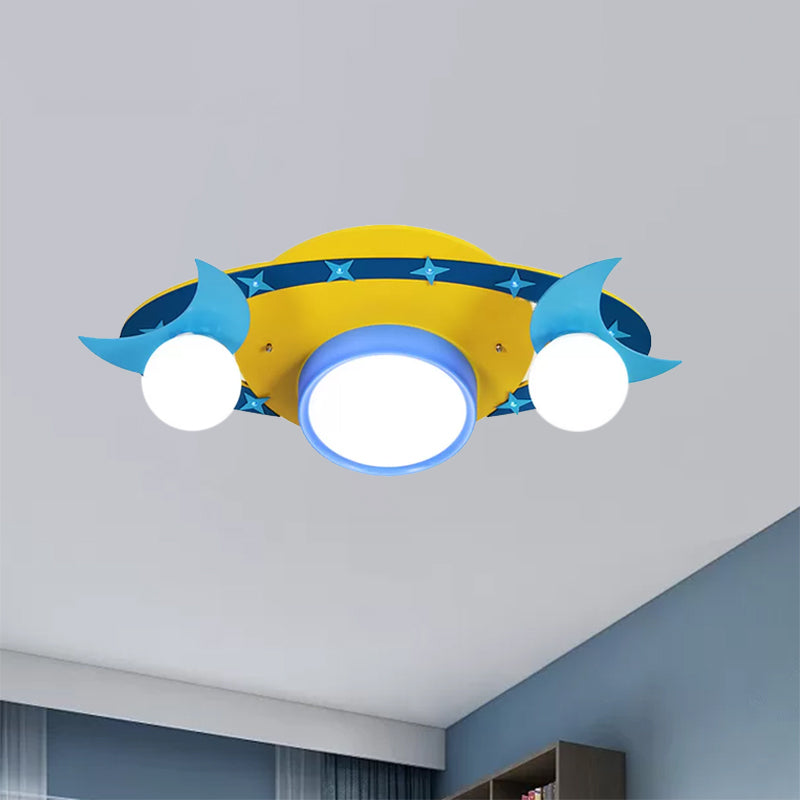 Metal UFO Shape Ceiling Light Fixture Cartoon Flush Ceiling Light Fixture in Yellow for Kindergarten Clearhalo 'Ceiling Lights' 'Close To Ceiling Lights' 'Close to ceiling' 'Flush mount' Lighting' 559262