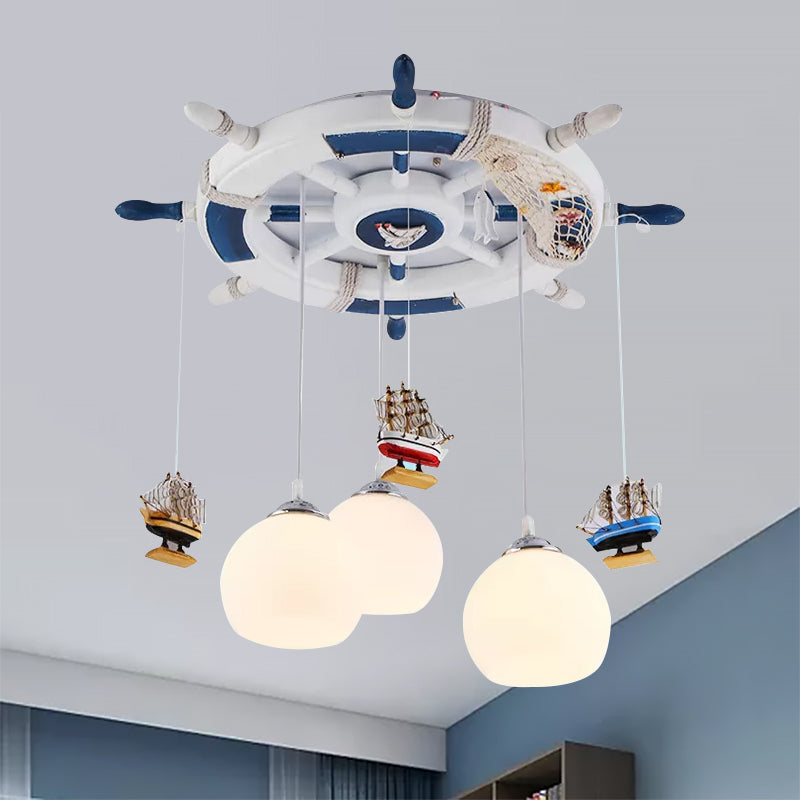 Anchor Bedroom Hanging Lights Glass 3 Bulbs Cartoon Hanging Pendant Light Fixture in White Clearhalo 'Ceiling Lights' 'Pendant Lights' 'Pendants' Lighting' 559265