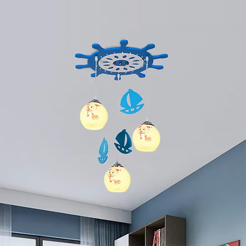 Seaside Sheep Hanging Lamp 3 Lights Glass Pendant Light Fixture in Blue for Kid Bedroom Clearhalo 'Ceiling Lights' 'Pendant Lights' 'Pendants' Lighting' 559266