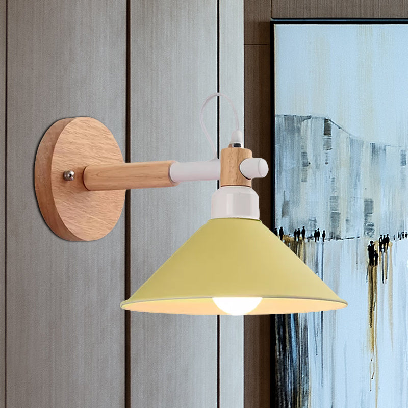 Macaroon Pyramid Shape Wall Sconce Metal and Wood 1 Light Wall Lamp for Dining Room Clearhalo 'Wall Lamps & Sconces' 'Wall Lights' Lighting' 559277