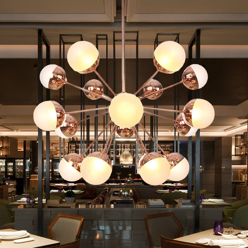 Globe Dining Room Semi Flush Mount White/Clear/Smoke Grey Glass 9/12/15 Lights Contemporary Semi Flush Light in Copper/Chrome/Gold 18 Copper White Clearhalo 'Ceiling Lights' 'Close To Ceiling Lights' 'Close to ceiling' 'Glass shade' 'Glass' 'Semi-flushmount' Lighting' 559298