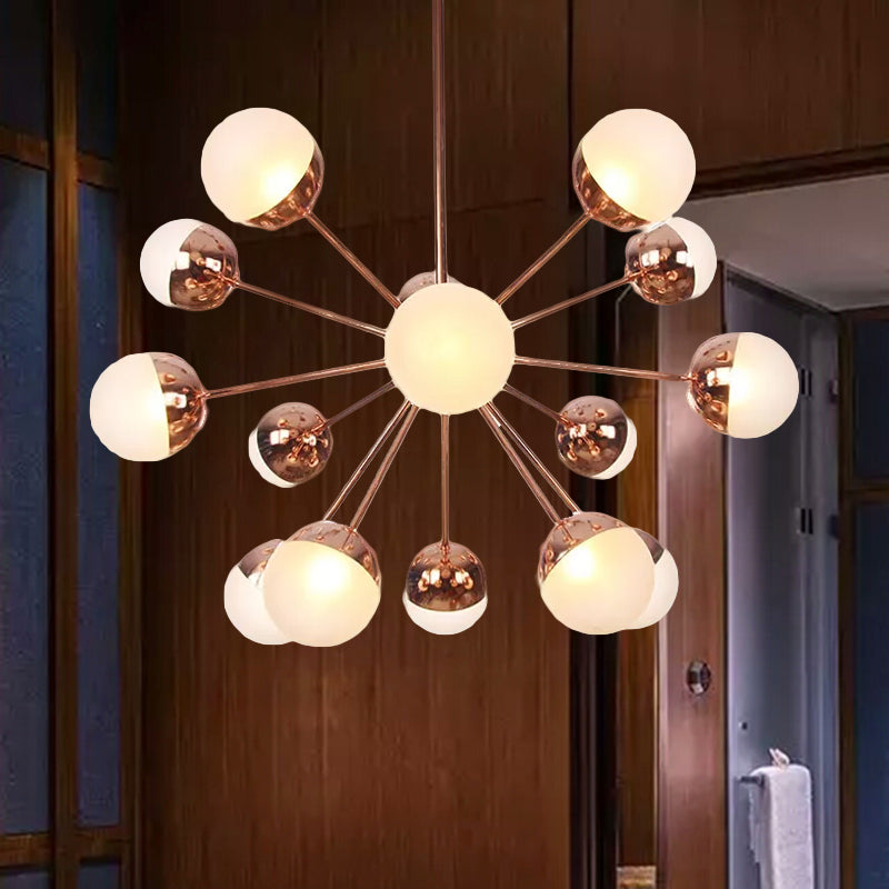 Globe Dining Room Semi Flush Mount White/Clear/Smoke Grey Glass 9/12/15 Lights Contemporary Semi Flush Light in Copper/Chrome/Gold 15 Copper White Clearhalo 'Ceiling Lights' 'Close To Ceiling Lights' 'Close to ceiling' 'Glass shade' 'Glass' 'Semi-flushmount' Lighting' 559300