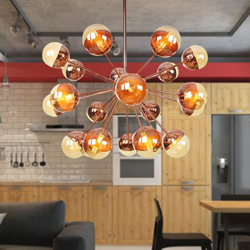 Globe Dining Room Semi Flush Mount White/Clear/Smoke Grey Glass 9/12/15 Lights Contemporary Semi Flush Light in Copper/Chrome/Gold 21 Copper Amber Clearhalo 'Ceiling Lights' 'Close To Ceiling Lights' 'Close to ceiling' 'Glass shade' 'Glass' 'Semi-flushmount' Lighting' 559306