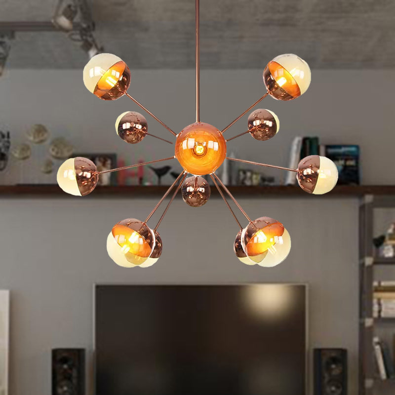 Globe Dining Room Semi Flush Mount White/Clear/Smoke Grey Glass 9/12/15 Lights Contemporary Semi Flush Light in Copper/Chrome/Gold 12 Copper Amber Clearhalo 'Ceiling Lights' 'Close To Ceiling Lights' 'Close to ceiling' 'Glass shade' 'Glass' 'Semi-flushmount' Lighting' 559312