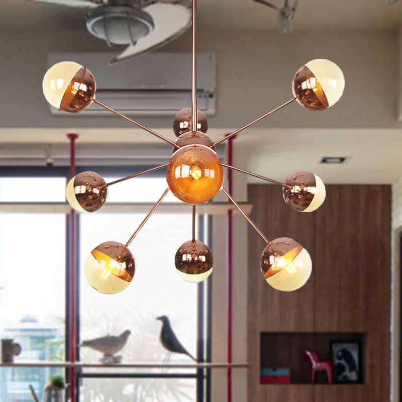 Globe Dining Room Semi Flush Mount White/Clear/Smoke Grey Glass 9/12/15 Lights Contemporary Semi Flush Light in Copper/Chrome/Gold 9 Copper Amber Clearhalo 'Ceiling Lights' 'Close To Ceiling Lights' 'Close to ceiling' 'Glass shade' 'Glass' 'Semi-flushmount' Lighting' 559314