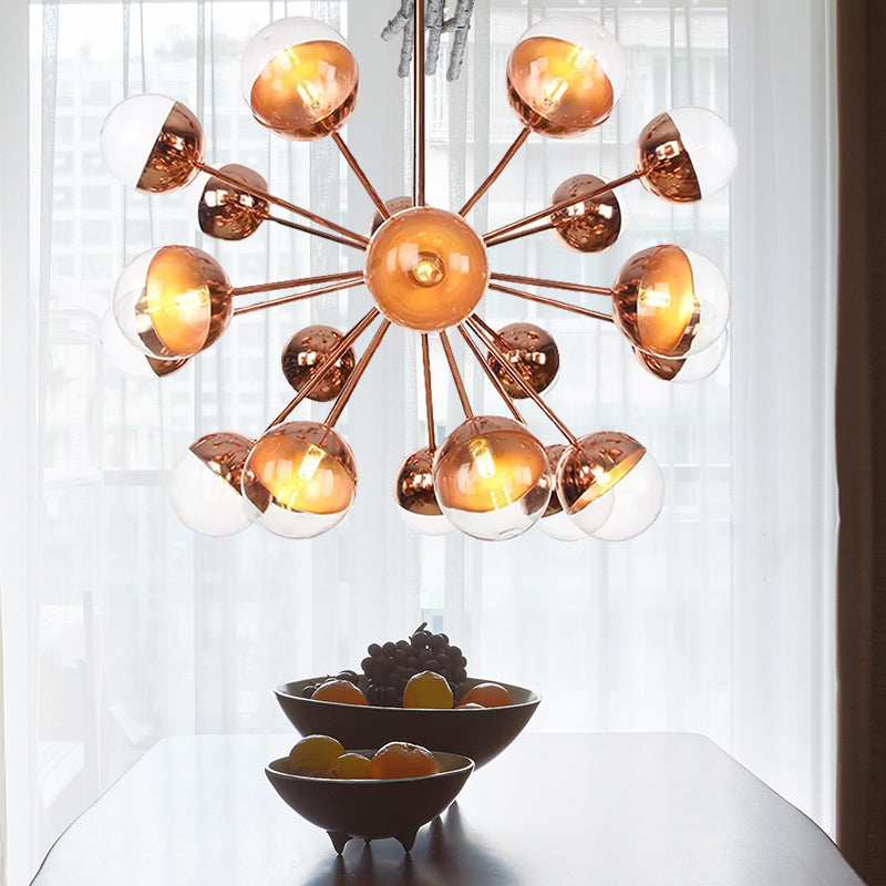 Globe Dining Room Semi Flush Mount White/Clear/Smoke Grey Glass 9/12/15 Lights Contemporary Semi Flush Light in Copper/Chrome/Gold 21 Copper Clear Clearhalo 'Ceiling Lights' 'Close To Ceiling Lights' 'Close to ceiling' 'Glass shade' 'Glass' 'Semi-flushmount' Lighting' 559316