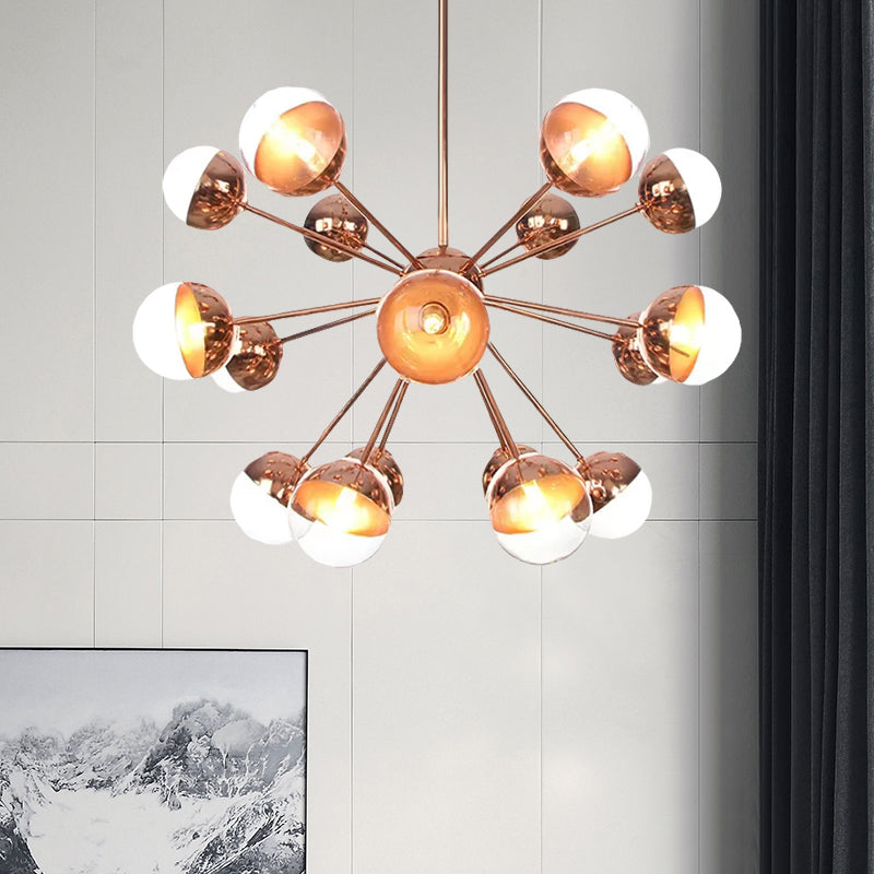 Globe Dining Room Semi Flush Mount White/Clear/Smoke Grey Glass 9/12/15 Lights Contemporary Semi Flush Light in Copper/Chrome/Gold 18 Copper Clear Clearhalo 'Ceiling Lights' 'Close To Ceiling Lights' 'Close to ceiling' 'Glass shade' 'Glass' 'Semi-flushmount' Lighting' 559318